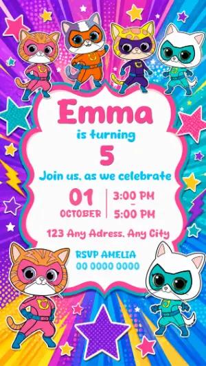 Super Kitties Birthday Invitation | Editable Digital Template