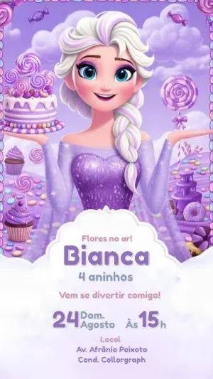 Convite Editável Aniversário Infantil Princesa dos Doces Roxo