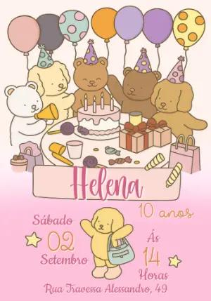 Convite de Aniversário Fofo com Bichinhos para Editar Online
