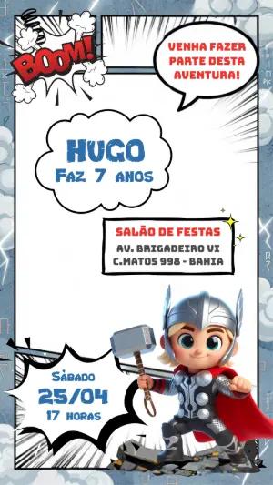 Convite Aniversário Thor Infantil Estilo Gibi Editável