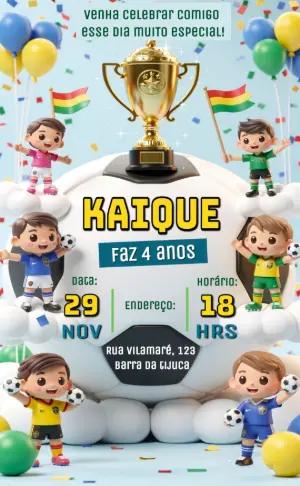 Convite de Aniversário Futebol Infantil Colorido para Editar
