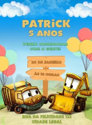 Convite Digital Festa Construção com Caminhões para Editar