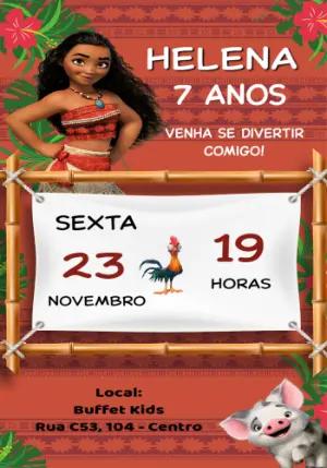 Convite Animado Aniversário Moana para Editar e Enviar