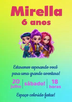 Convite Digital Aniversário Guerreiras do Kpop para Editar
