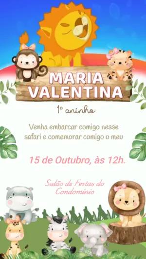 Convite Animado Aniversário Safari com Animais para Editar
