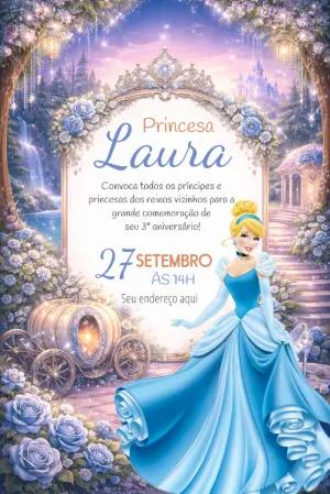 Convite Digital Princesa Cinderela e Carruagem Editável