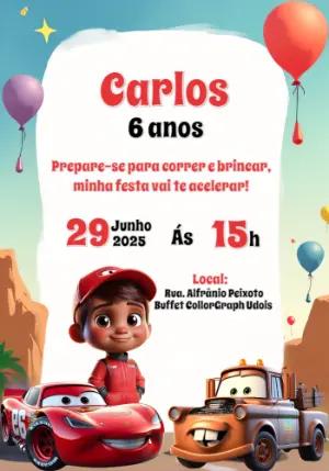 Convite de Aniversário Carros com Foto para Editar Online