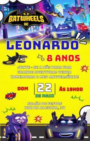 Convite de Aniversário Batwheels com Personagens para Editar