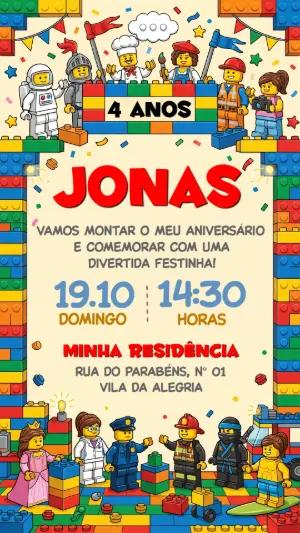 Convite de Aniversário Lego Colorido para Editar