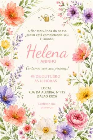 Convite Jardim Encantado Floral: Modelo de Aniversário Editável