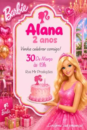 Convite de Aniversário Barbie Rosa Brilhante para Editar