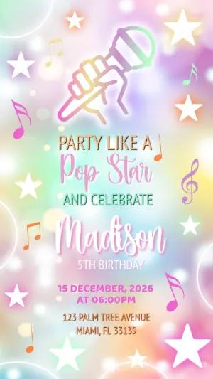 Pop Star Karaoke Birthday Invitation | Editable Digital Template