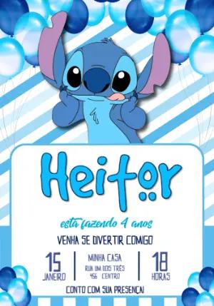Convite de Aniversário Stitch Azul para Editar Online