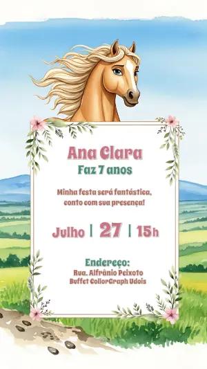 Convite de Aniversário Cavalo Aquarela para Editar Online