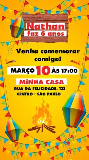 Convite de Aniversário Festa Junina Colorido para Editar