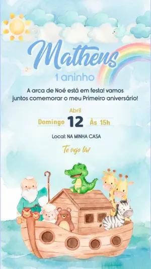 Convite de Aniversário Arca de Noé Aquarela para Editar