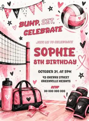 Editable Volleyball Birthday Invitation for Girls