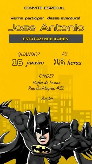 Convite de Aniversário Batman: Modelo Digital Editável de Herói