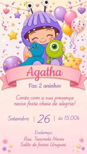 Convite Editável Aniversário da Boo Monstros S.A.