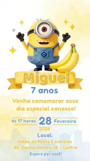 Convite de Aniversário Minions Amarelo e Azul para Editar