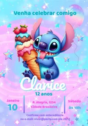 Convite Digital Stitch em Tons Pastel Editável para Festa