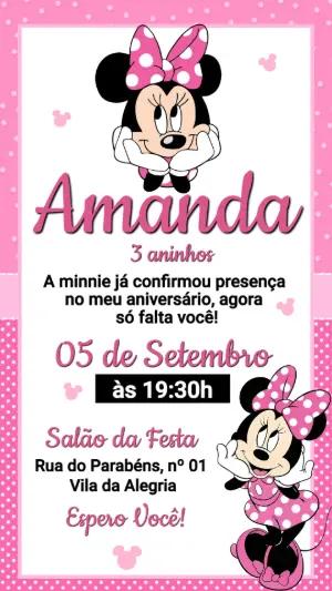 Convite de Aniversário Minnie Rosa Modelo Editável