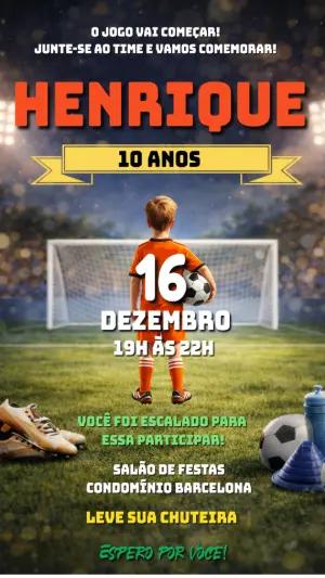 Convite de Aniversário Futebol Campo Editável para Menino