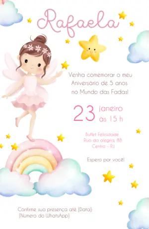 Convite de Aniversário Fada Aquarela Editável para Menina