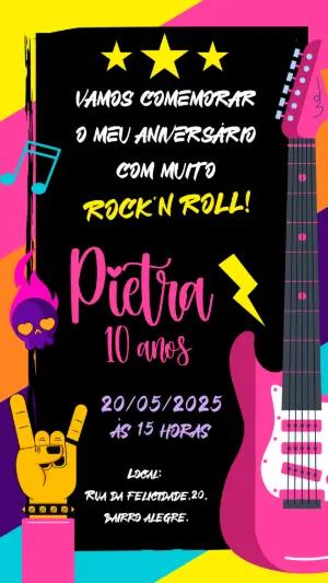 Convite de Aniversário Rock Menina para Editar Online