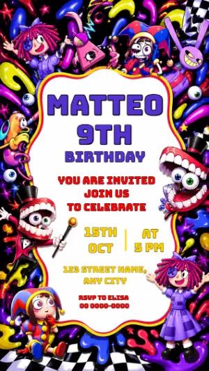 Digital Circus Birthday Invitation Editable Template