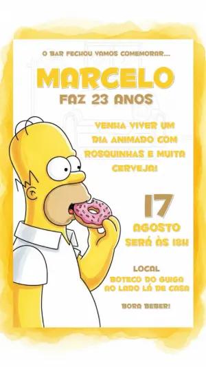 Convite Aniversário Homer Simpsons Adulto para Editar Online