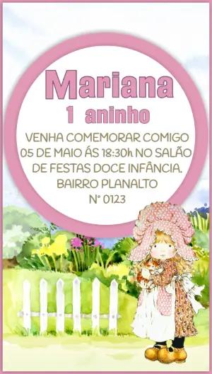 Convite Aniversário Sarah Kay Vintage para Editar Online