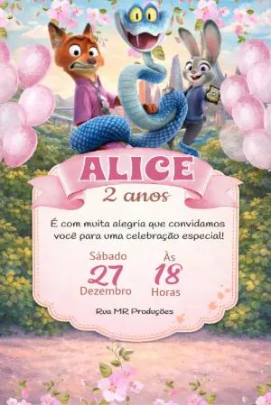 Convite de Aniversário Zootopia e Os Caras Malvados Editável