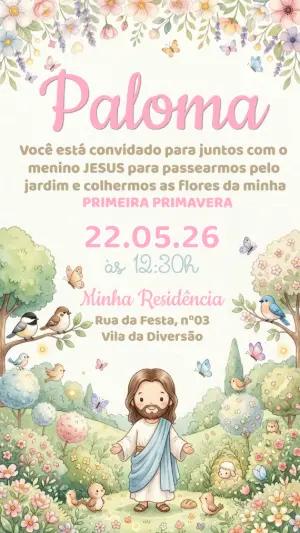 Convite Aniversário Jardim do Menino Jesus Aquarela Editável