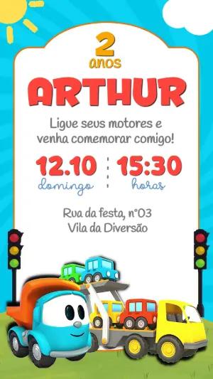 Convite de Aniversário Léo o Caminhão Digital para Editar