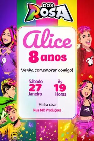 Convite Digital Tema Dos Rosa Aniversário Infantil Editável