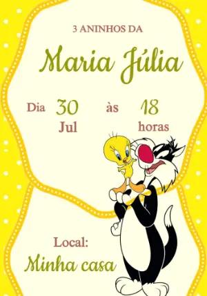 Convite de Aniversário Piu Piu e Frajola para Editar Online