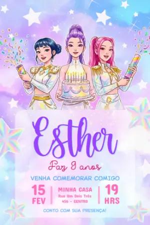 Convite de Aniversário Guerreiras do Kpop Editável