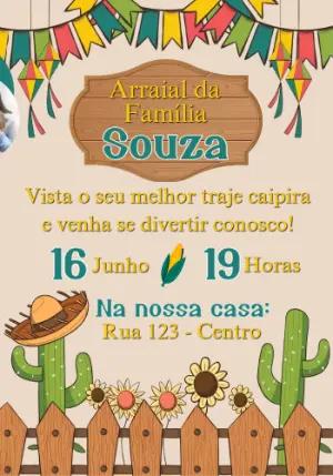 Convite de Festa Junina Rústico com Foto para Editar