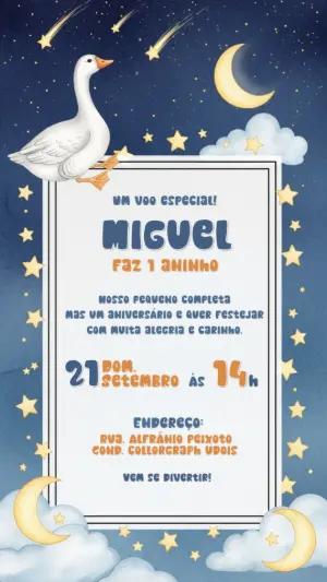 Convite Aniversário Ganso no Céu Estrelado para Editar Online