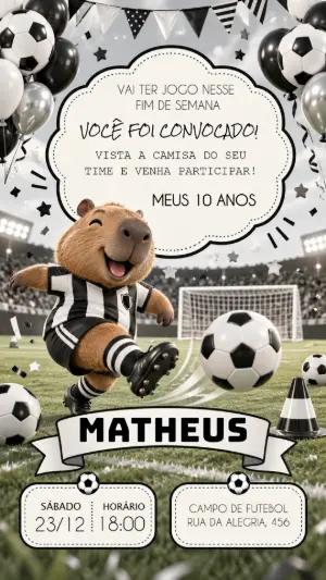 Convite de Aniversário Capivara Futebol para Editar