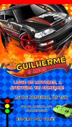 Convite de Aniversário Carros de Corrida para Editar Online