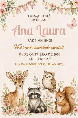 Convite Aniversário Bosque Encantado Menina para Editar