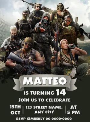 Call of Duty: Warzone Game Birthday Invitation Editable Template