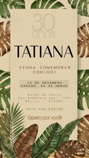 Convite de Aniversário Folhagem Tropical para Editar Online