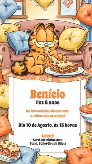 Convite de Aniversário Garfield para Editar Online