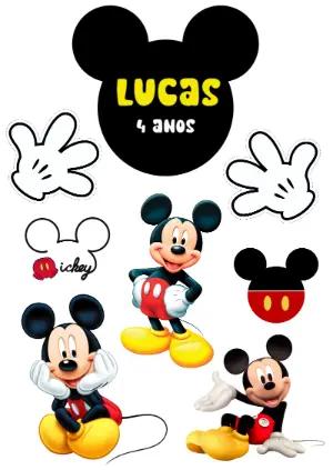 Kit Topo de Bolo Mickey Mouse Editável para Festa Infantil
