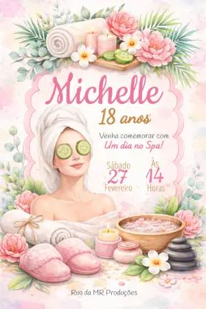 Convite Digital Aniversário Tema Spa Aquarela para Editar