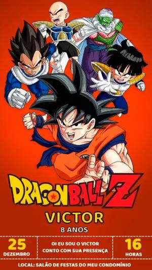 Convite Aniversário Dragon Ball Z com Personagens para Editar