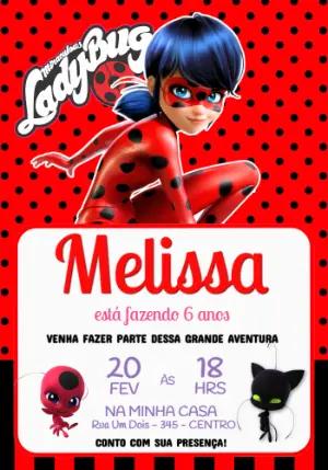 Convite de Aniversário Miraculous Ladybug Vermelho para Editar